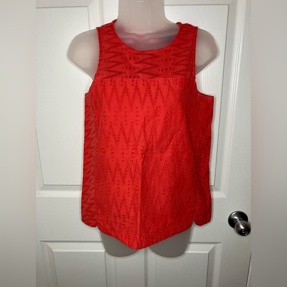 J. Crew Vibrant Coral Eyelet Sleeveless Top
